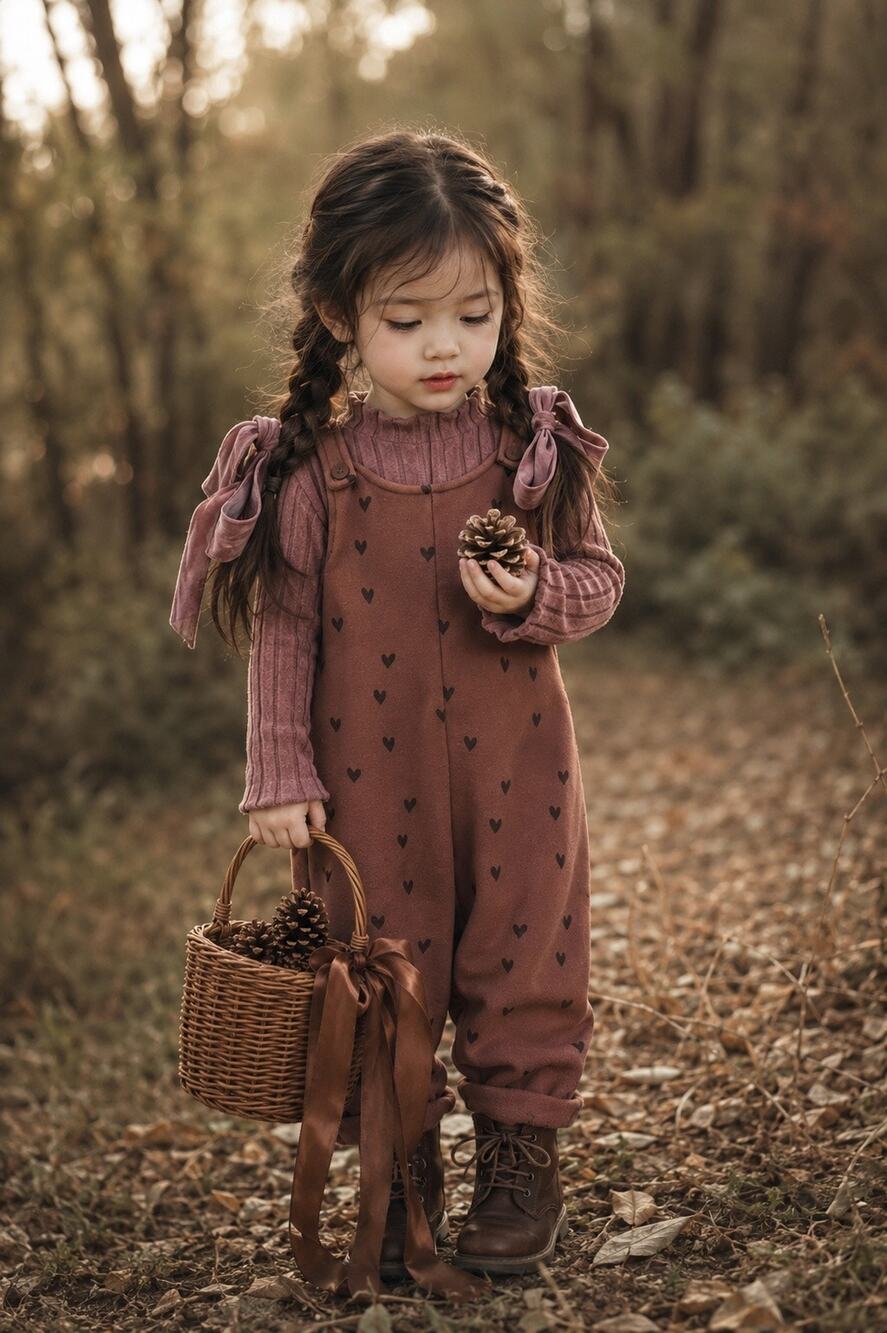 Zara Gingerbread Heart Slouchy overall romper + Soft Mauve Ribbed Top 4/5
